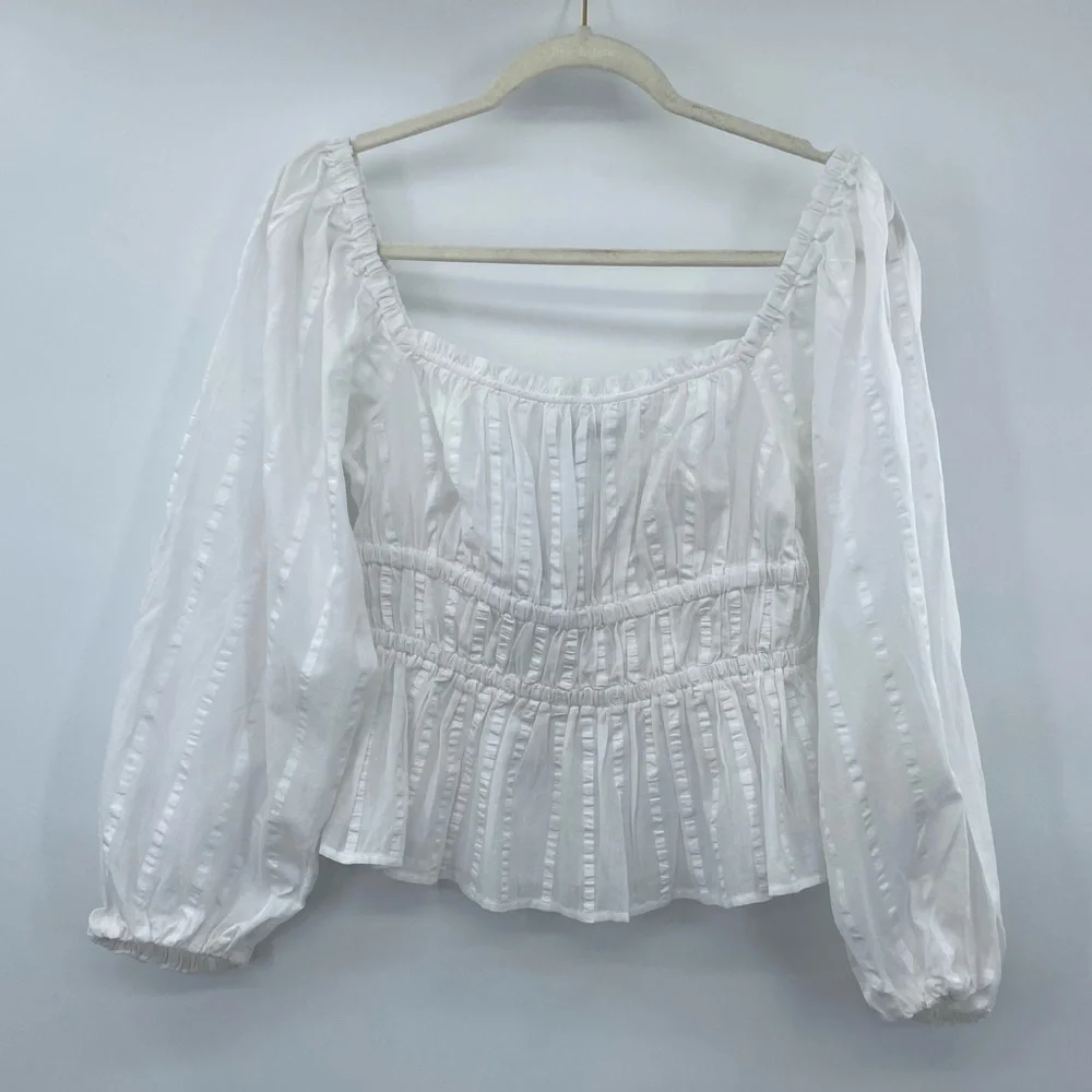 J.Crew White Cotton Puff Sleeve Blouse size S